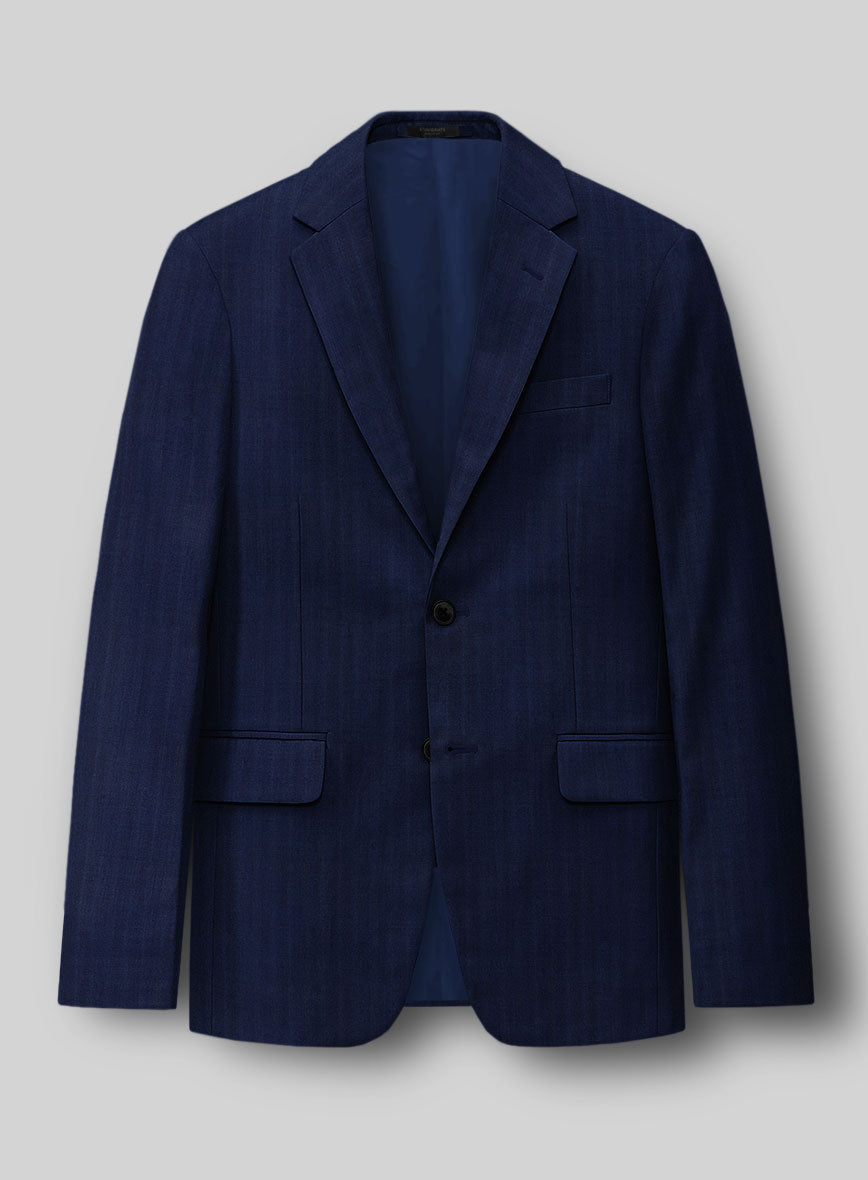 Napolean Lurvani Herringbone Blue Wool Jacket - StudioSuits