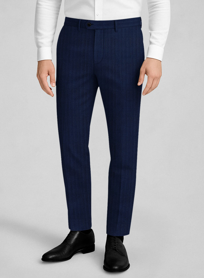 Napolean Lurvani Herringbone Blue Wool Pants - StudioSuits