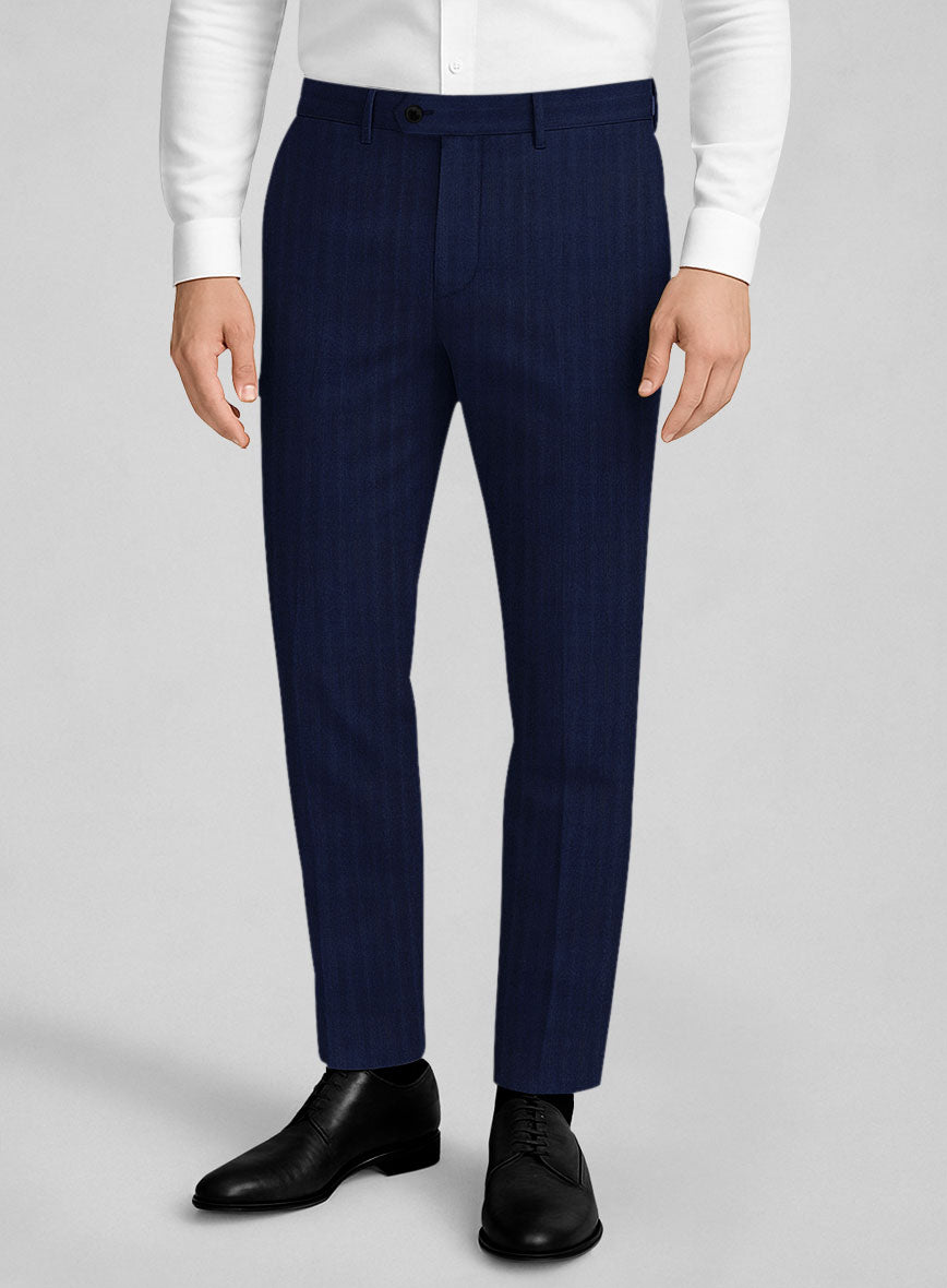 Napolean Lurvani Herringbone Blue Wool Pants - StudioSuits