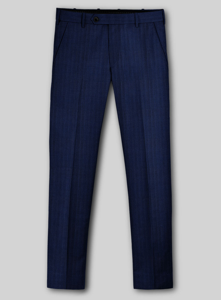 Napolean Lurvani Herringbone Blue Wool Pants - StudioSuits