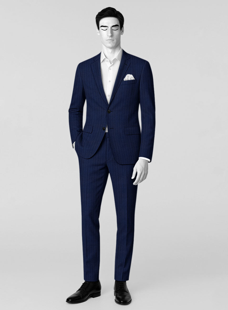Napolean Lurvani Herringbone Blue Wool Suit - StudioSuits