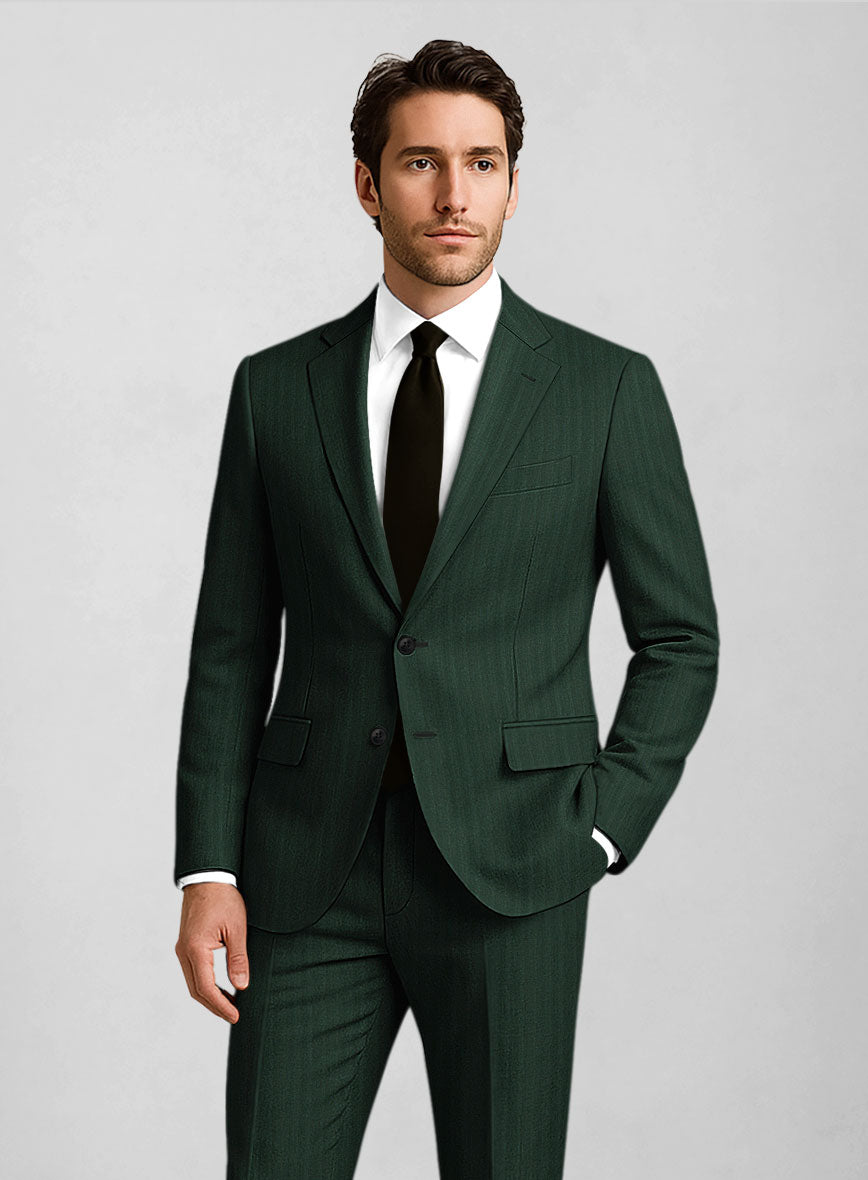 Napolean Lurvani Herringbone Green Wool Suit - StudioSuits