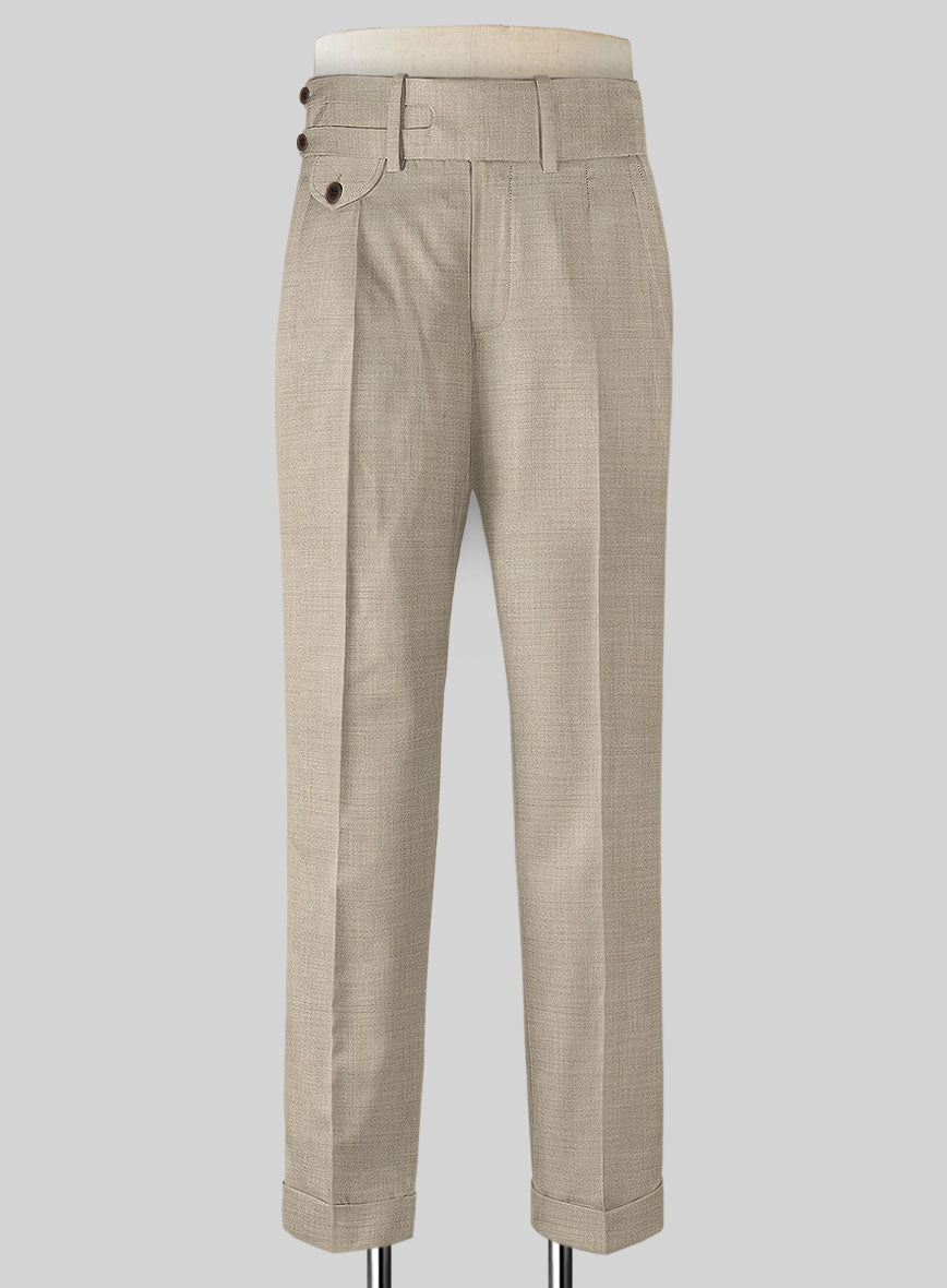 Napolean Melange Khaki Double Gurkha Wool Trousers - StudioSuits