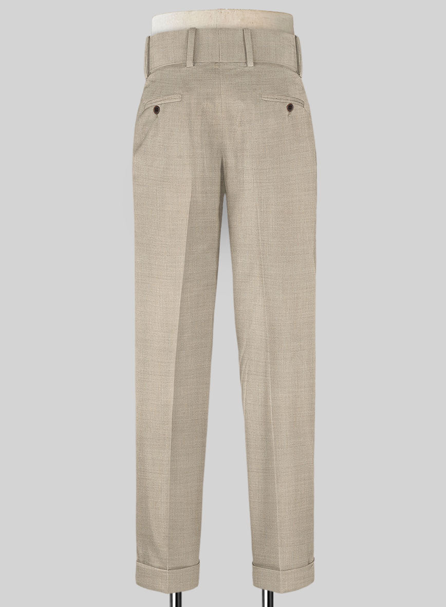 Napolean Melange Khaki Double Gurkha Wool Trousers - StudioSuits