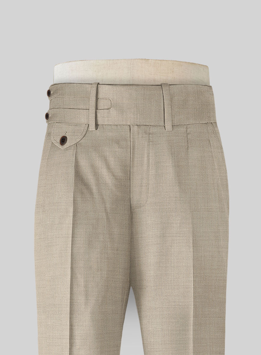 Napolean Melange Khaki Double Gurkha Wool Trousers - StudioSuits
