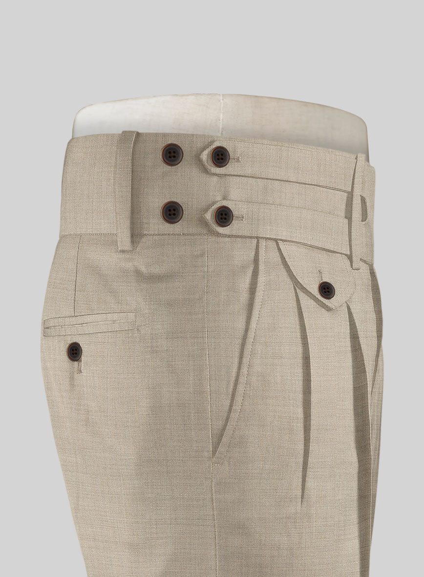 Napolean Melange Khaki Double Gurkha Wool Trousers - StudioSuits