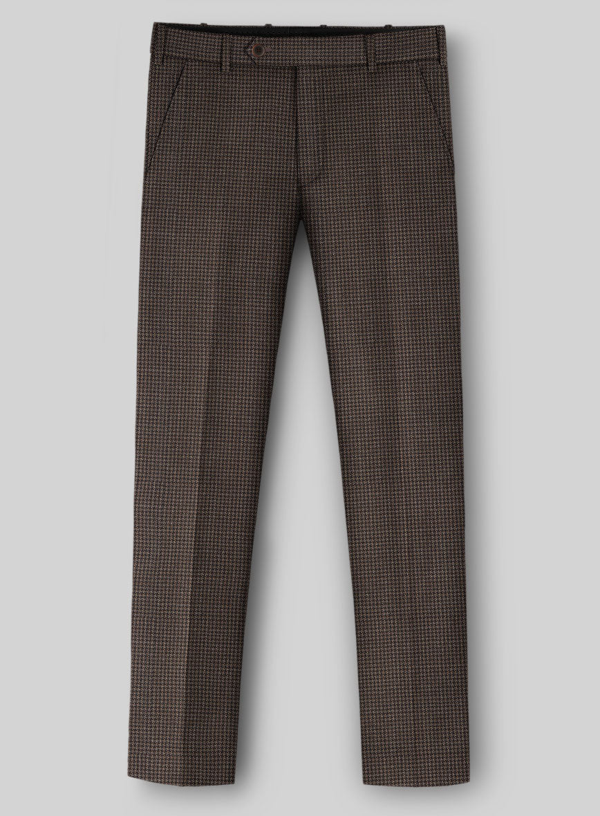 Napolean Mini Houndstooth Brown Wool Pants - StudioSuits