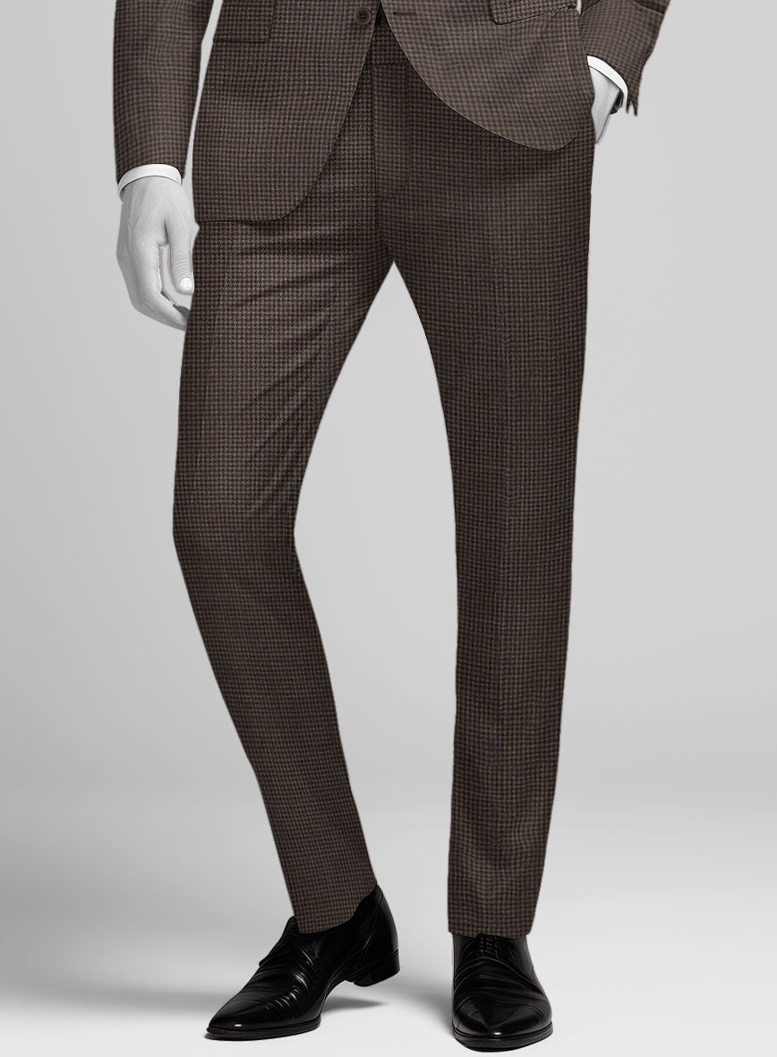 Napolean Mini Houndstooth Brown Wool Pants - StudioSuits