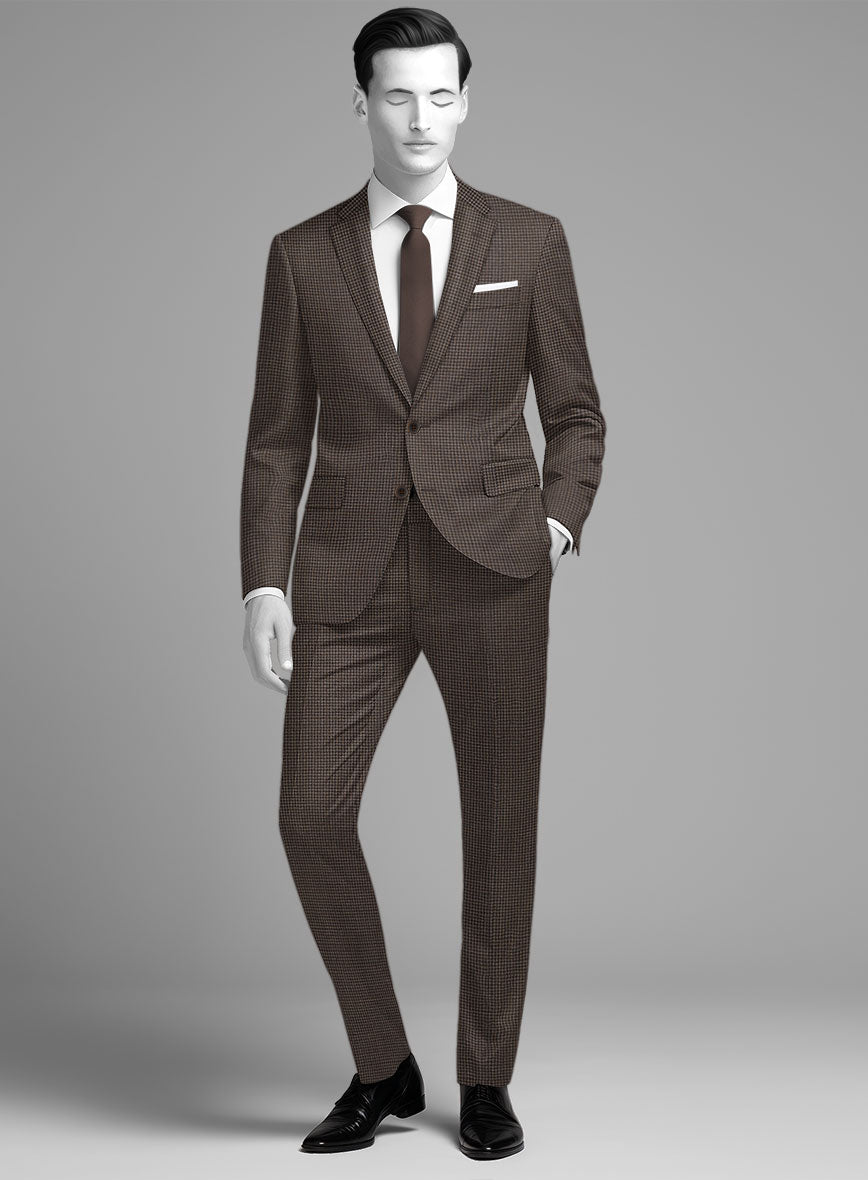 Napolean Mini Houndstooth Brown Wool Suit - StudioSuits