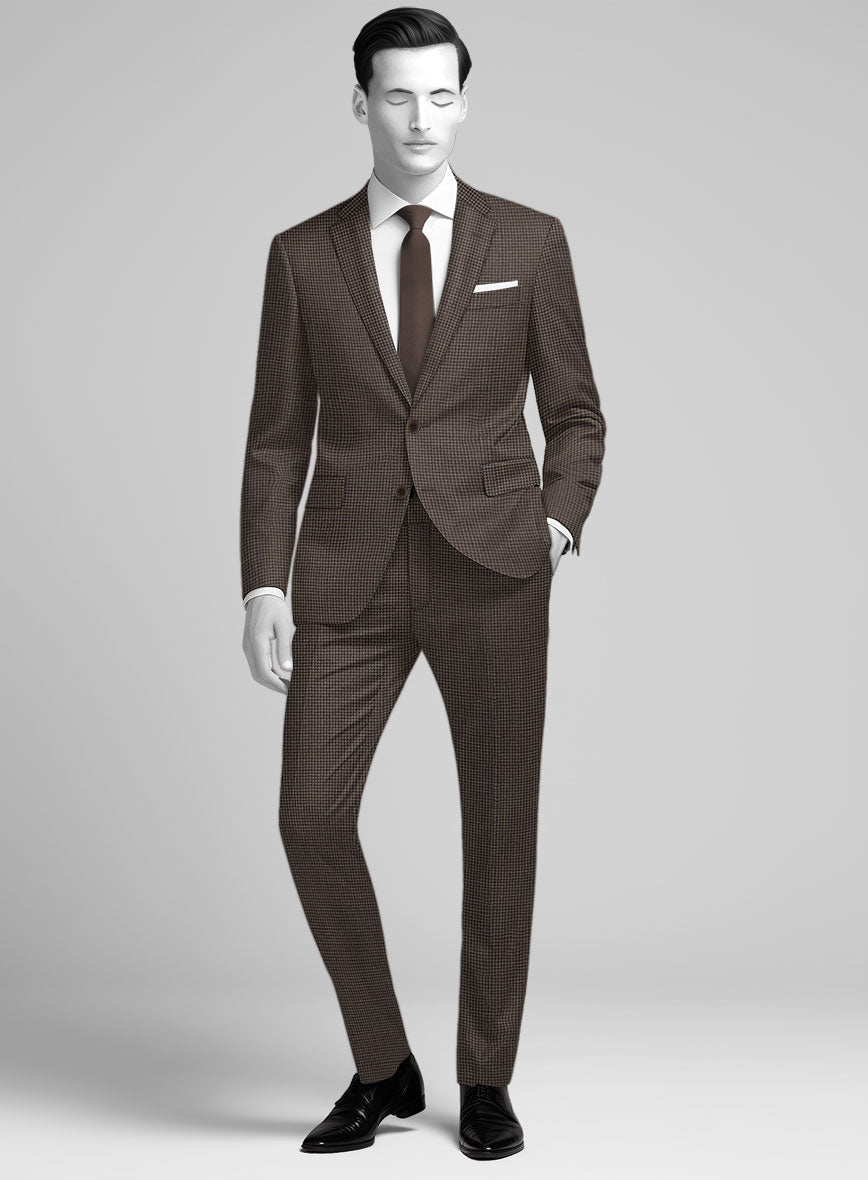 Napolean Mini Houndstooth Brown Wool Suit - StudioSuits