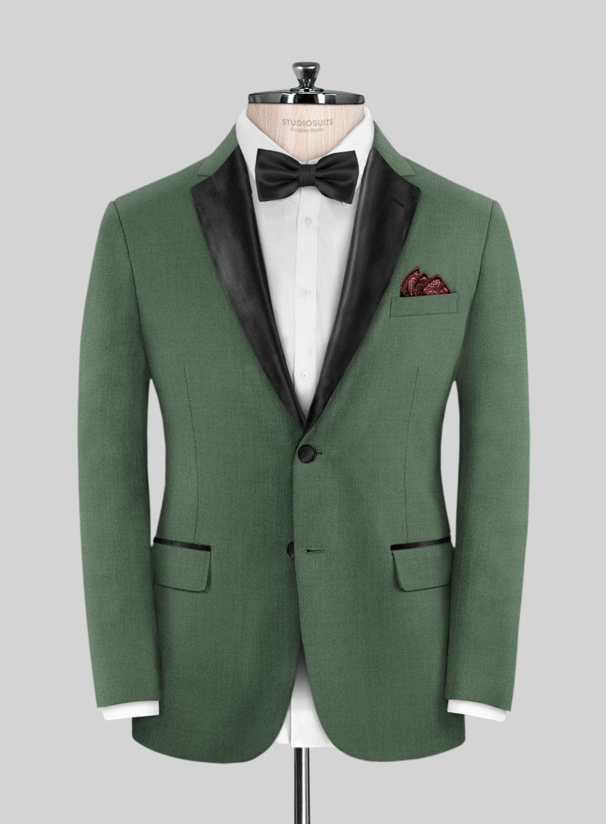 Napolean Moss Green Wool Tuxedo Jacket - StudioSuits