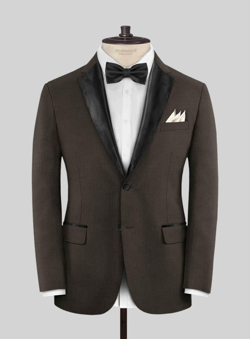 Napolean Mud Brown Wool Tuxedo Jacket - StudioSuits