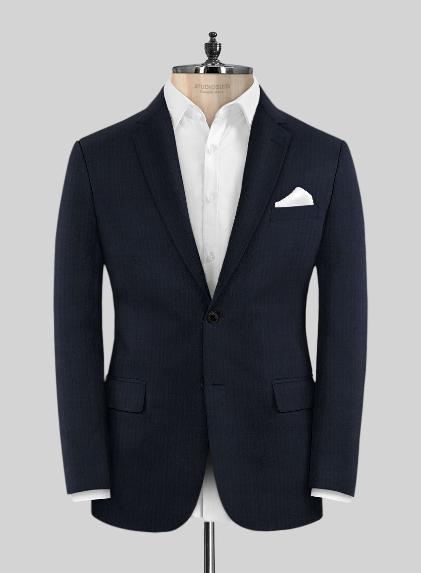 Napolean Navy Herringbone Wool Jacket - StudioSuits