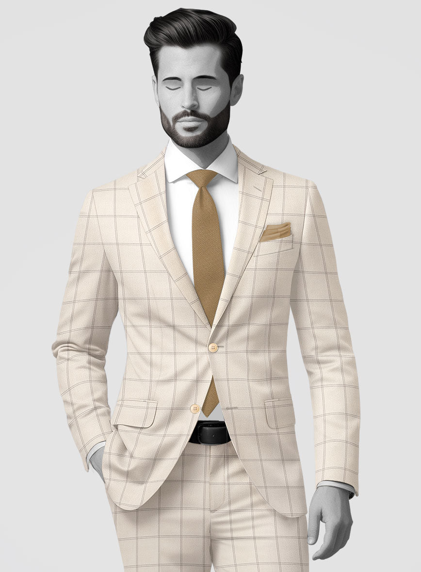 Napolean Noemi Windowpane Beige Wool Jacket - StudioSuits