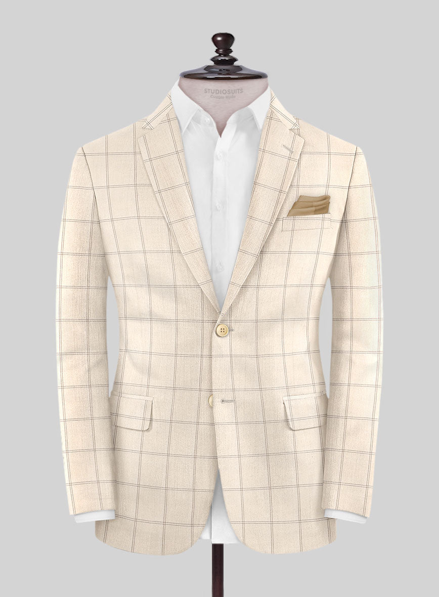 Napolean Noemi Windowpane Beige Wool Jacket - StudioSuits