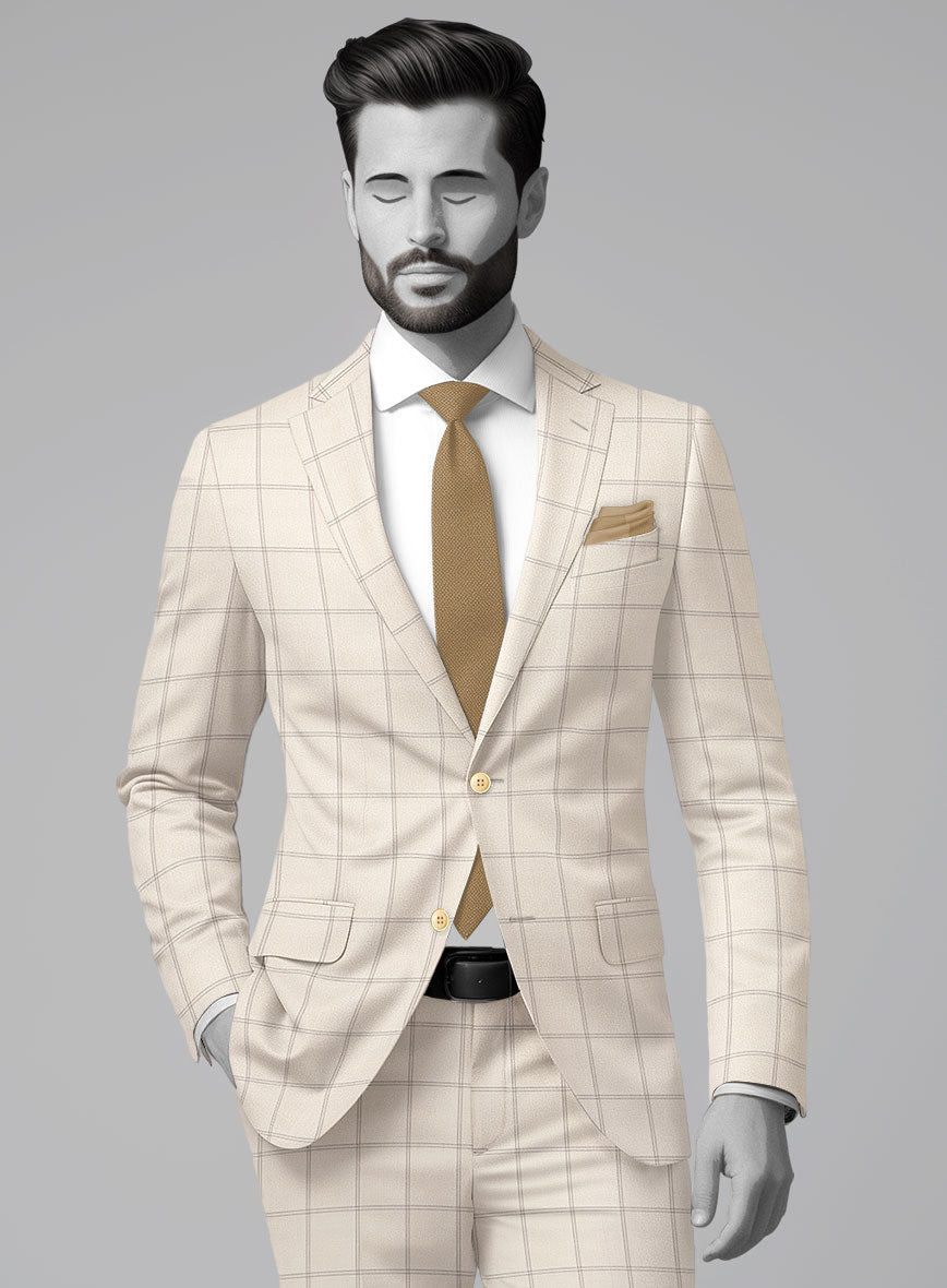 Napolean Noemi Windowpane Beige Wool Jacket - StudioSuits