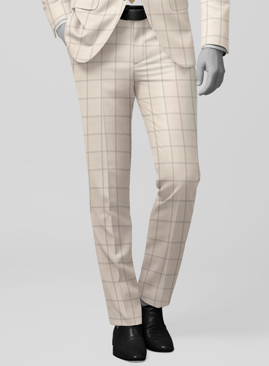 Napolean Noemi Windowpane Beige Wool Pants - StudioSuits