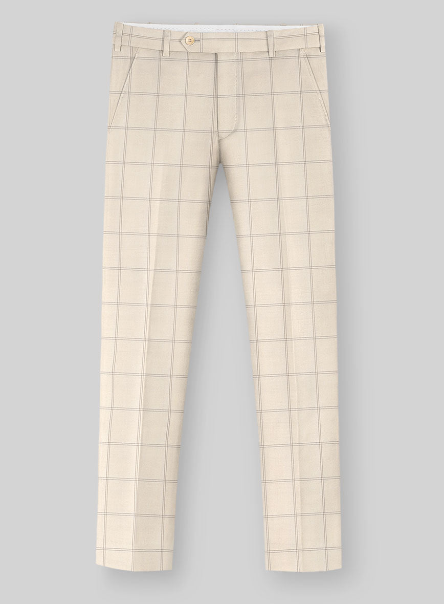 Napolean Noemi Windowpane Beige Wool Pants - StudioSuits