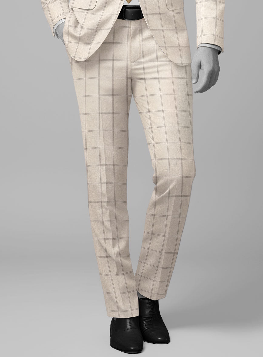Napolean Noemi Windowpane Beige Wool Pants - StudioSuits