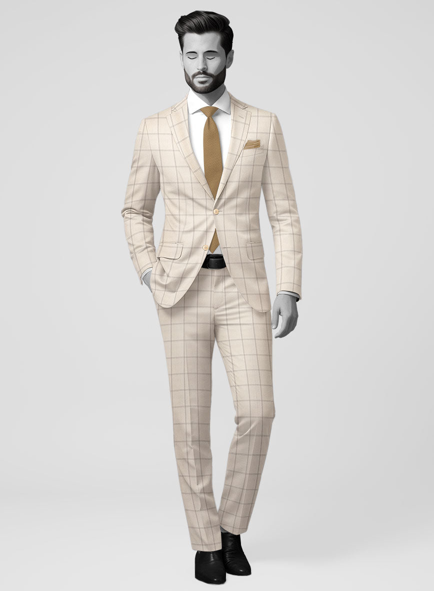 Napolean Noemi Windowpane Beige Wool Suit - StudioSuits
