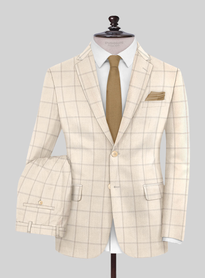 Napolean Noemi Windowpane Beige Wool Suit - StudioSuits