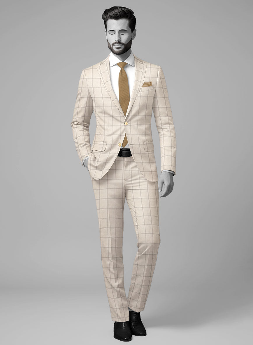 Napolean Noemi Windowpane Beige Wool Suit - StudioSuits