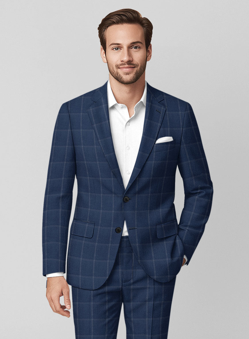 Napolean Noemi Windowpane Blue Wool Jacket - StudioSuits