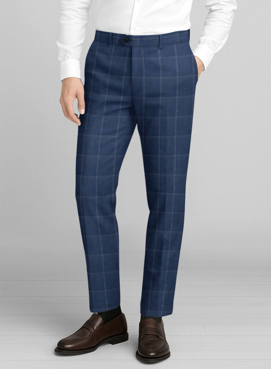 Napolean Noemi Windowpane Blue Wool Pants - StudioSuits
