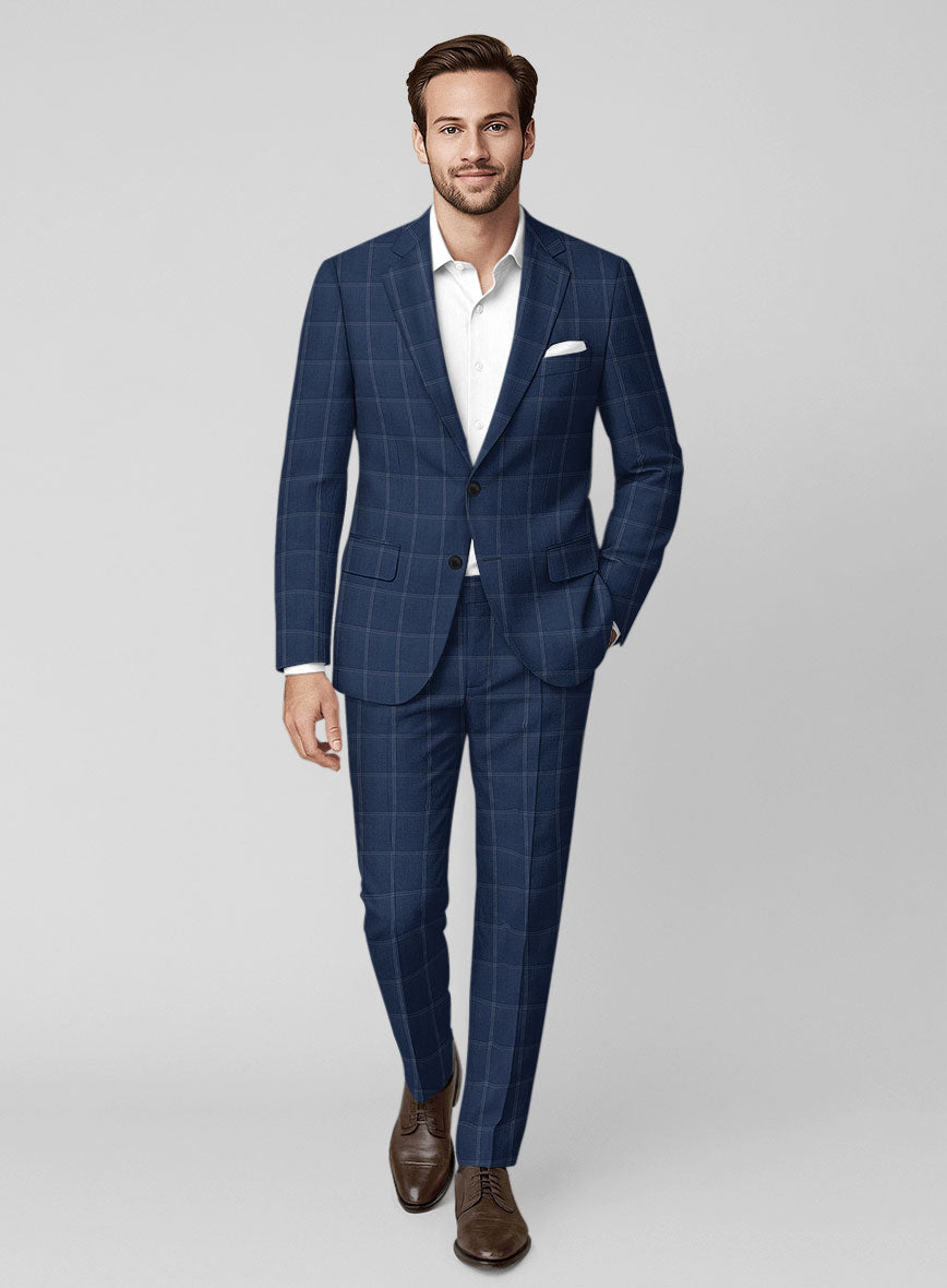 Napolean Noemi Windowpane Blue Wool Suit - StudioSuits