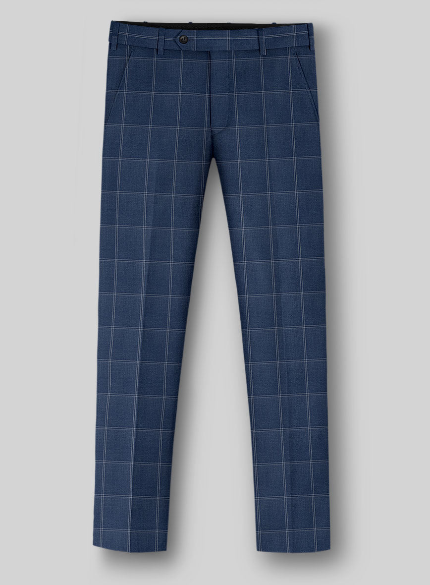Napolean Noemi Windowpane Blue Wool Pants - StudioSuits