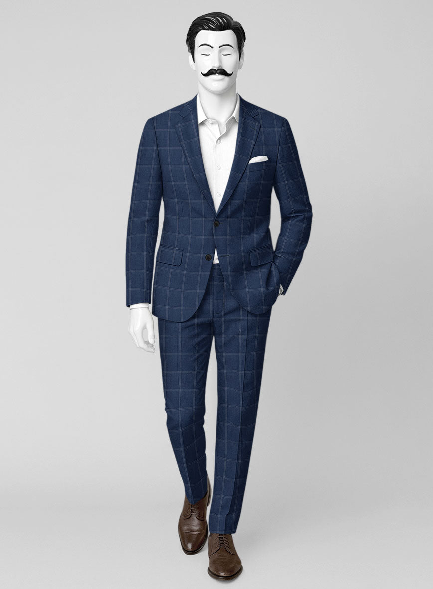 Napolean Noemi Windowpane Blue Wool Suit - StudioSuits