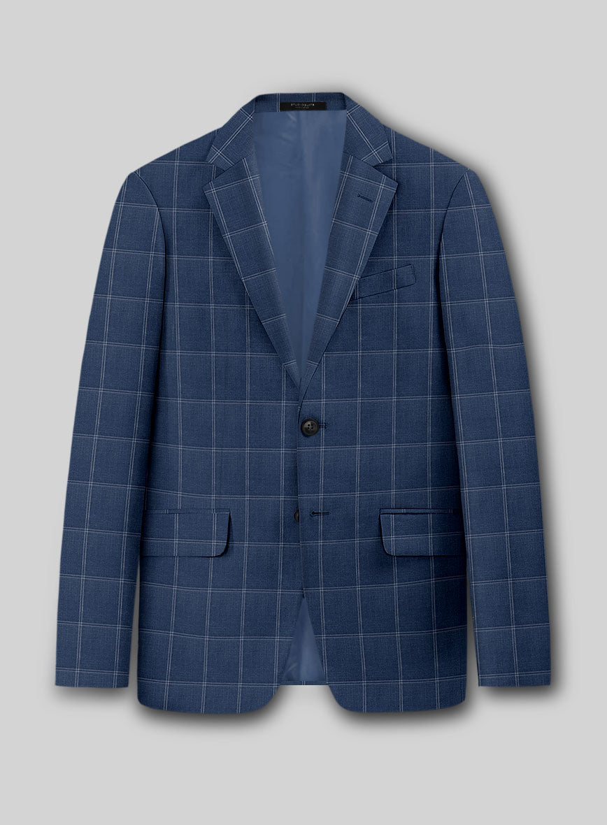 Napolean Noemi Windowpane Blue Wool Jacket - StudioSuits