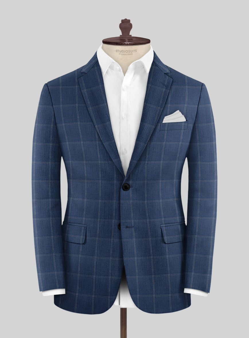 Napolean Noemi Windowpane Blue Wool Jacket - StudioSuits