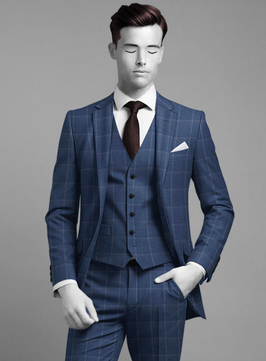 Napolean Noemi Windowpane Blue Wool Jacket - StudioSuits