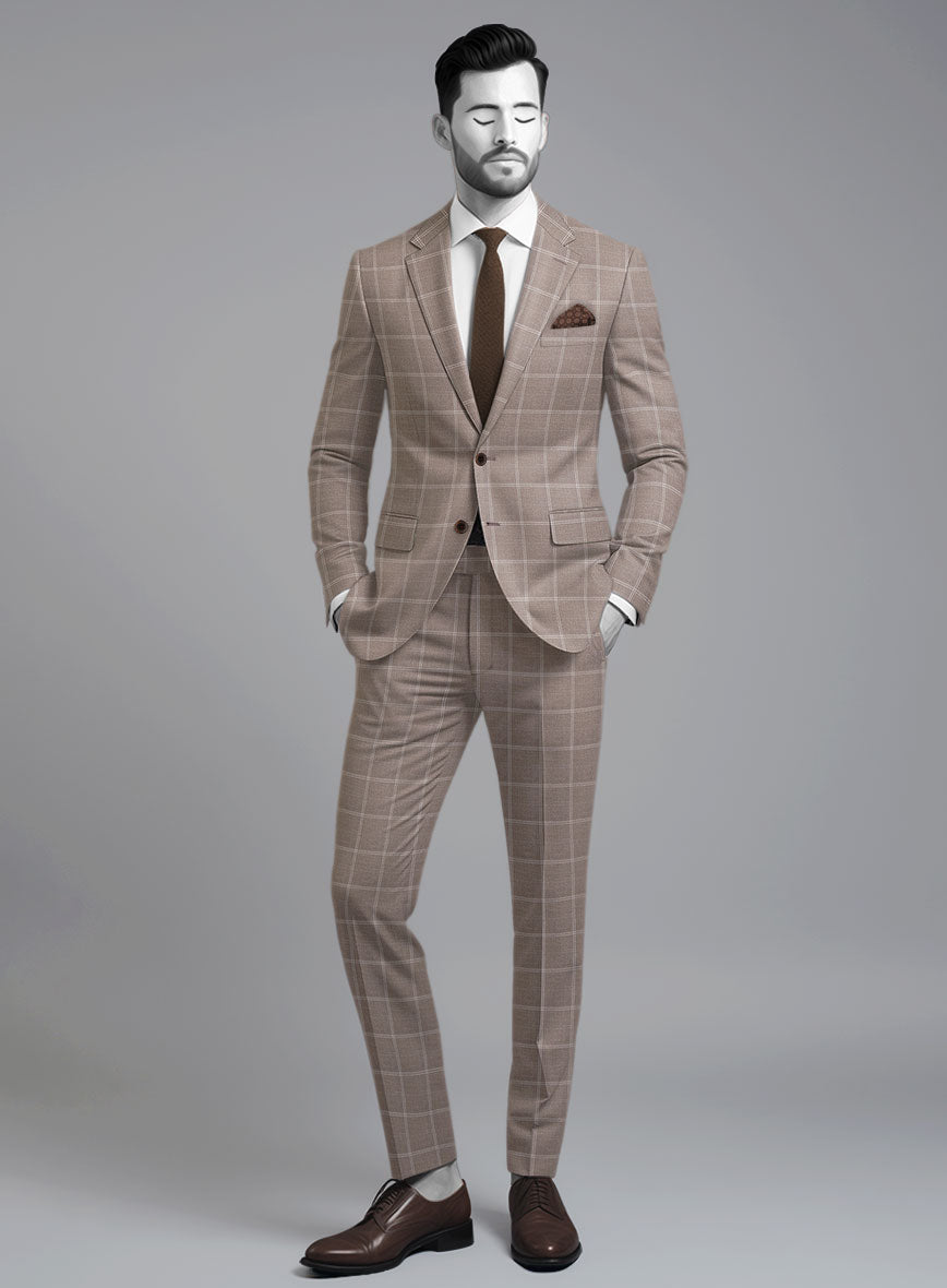 Napolean Noemi Windowpane Brown Wool Suit - StudioSuits