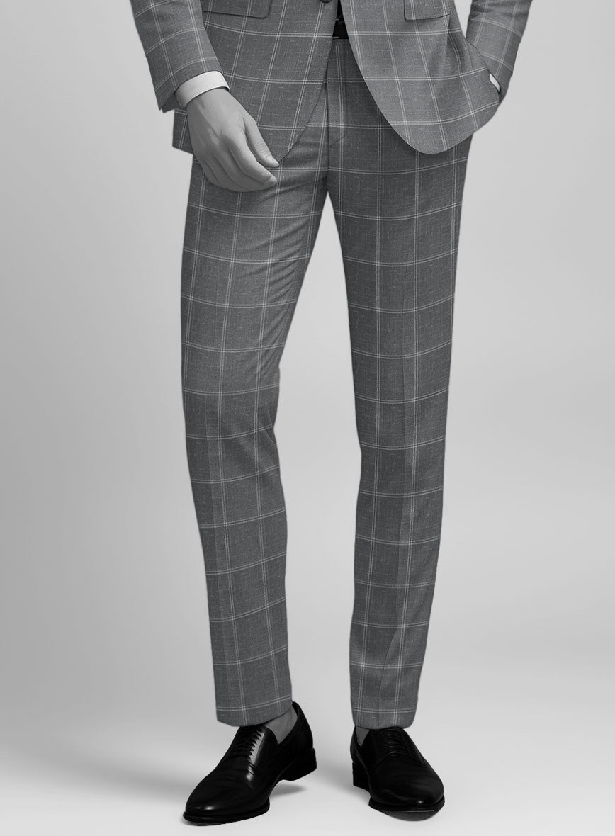 Napolean Noemi Windowpane Gray Wool Pants - StudioSuits