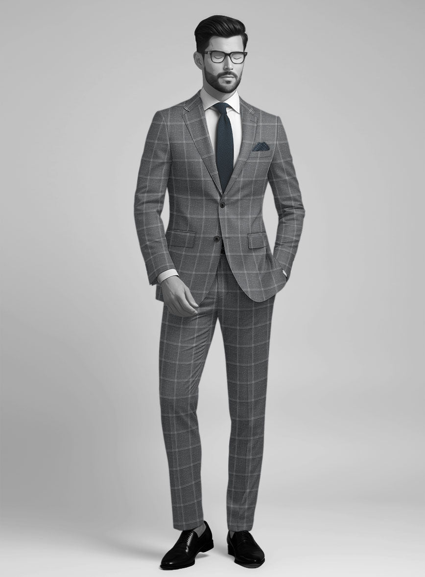 Napolean Noemi Windowpane Gray Wool Suit - StudioSuits
