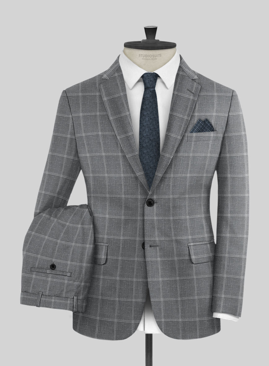 Napolean Noemi Windowpane Gray Wool Suit - StudioSuits