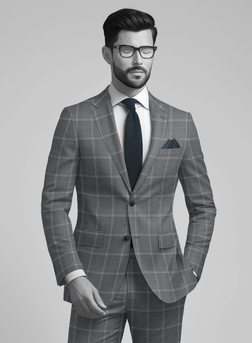Napolean Noemi Windowpane Gray Wool Suit - StudioSuits