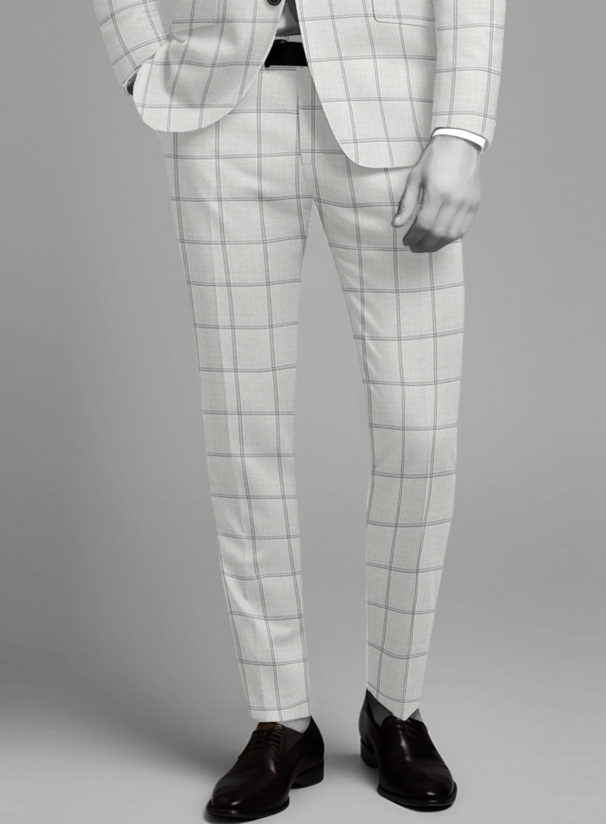 Napolean Noemi Windowpane Light Gray Wool Pants - StudioSuits