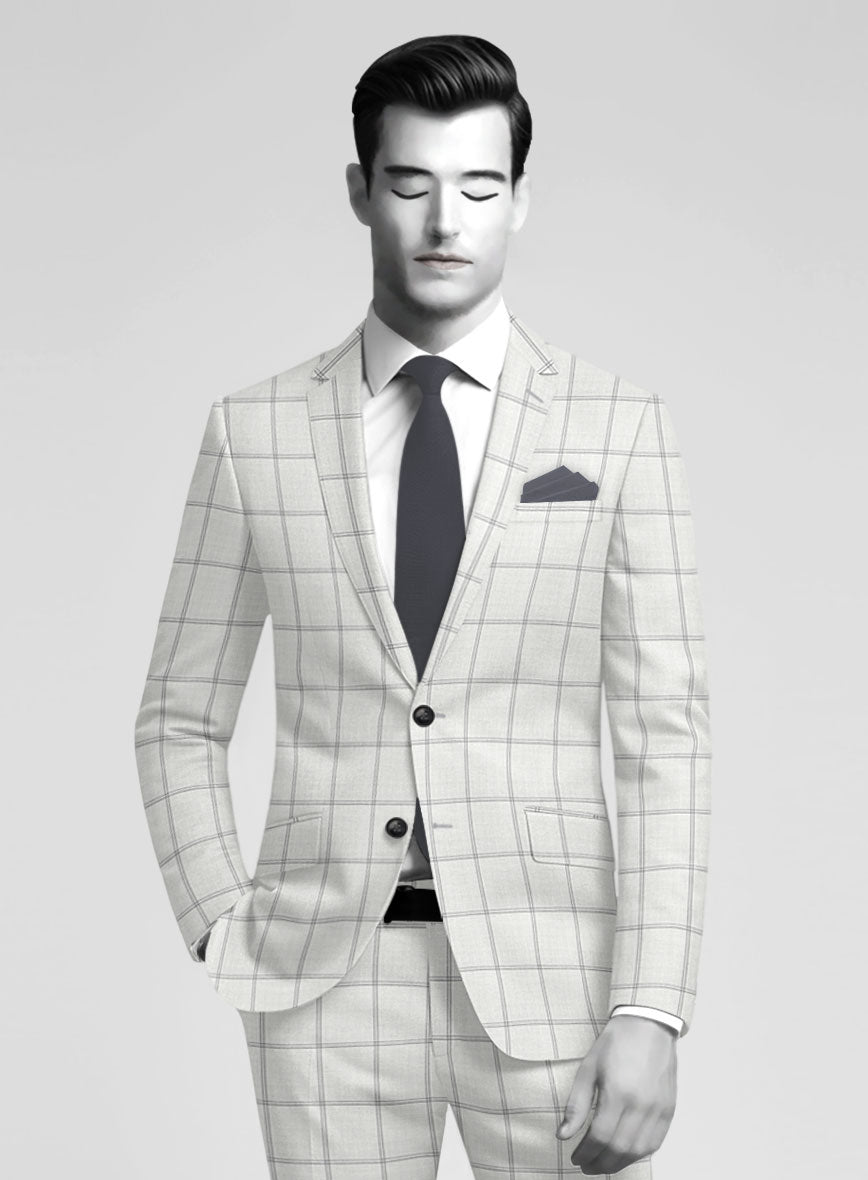 Napolean Noemi Windowpane Light Gray Wool Suit - StudioSuits