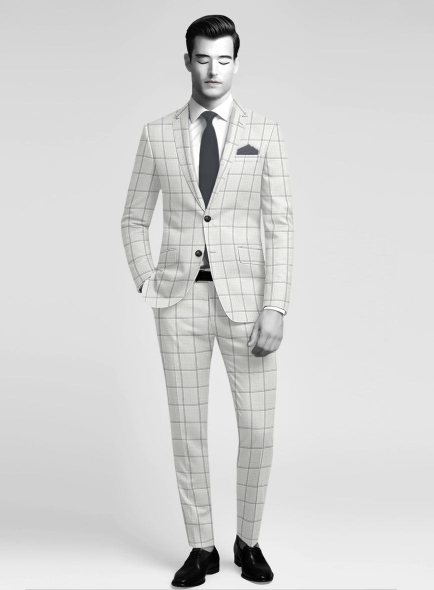 Napolean Noemi Windowpane Light Gray Wool Suit - StudioSuits