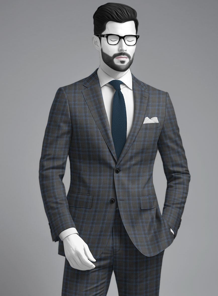 Napolean Sarcho Gray Blue Wool  Jacket - StudioSuits