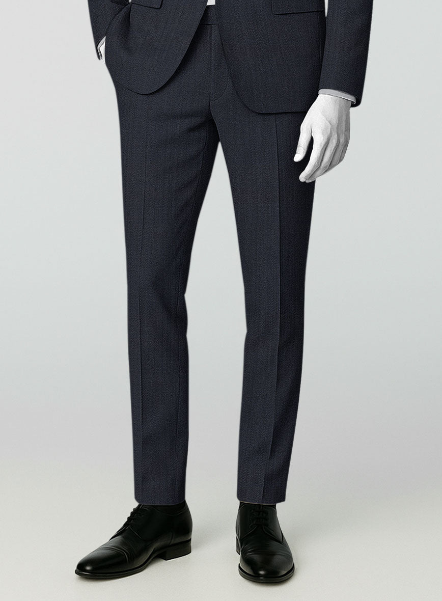 Napolean Self Satin Blue Wool Pants - StudioSuits