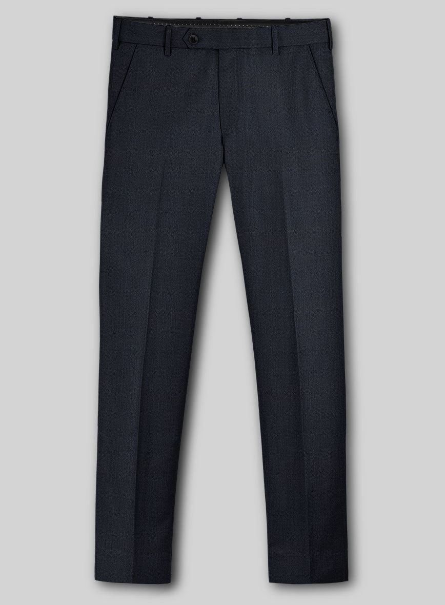 Napolean Self Satin Blue Wool Pants - StudioSuits