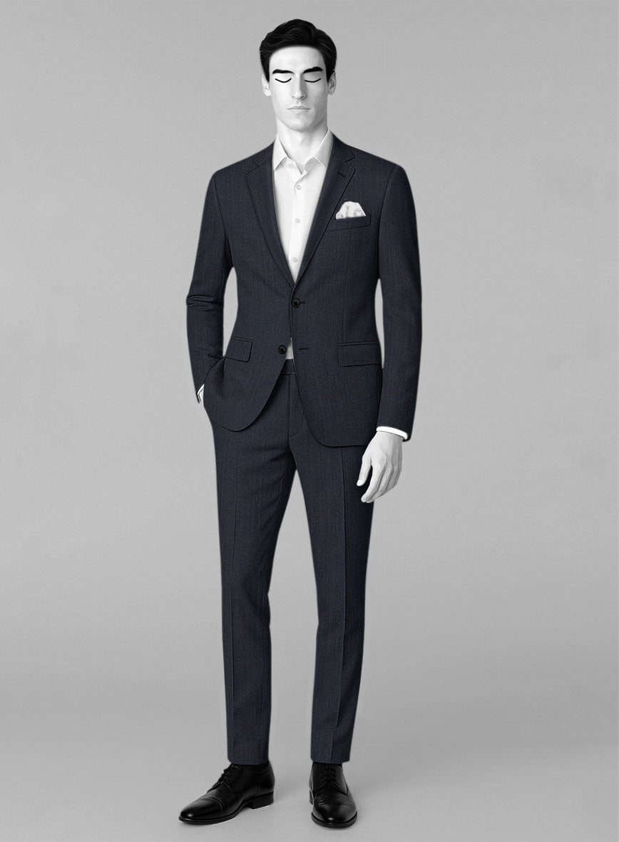 Napolean Self Satin Blue Wool Suit - StudioSuits