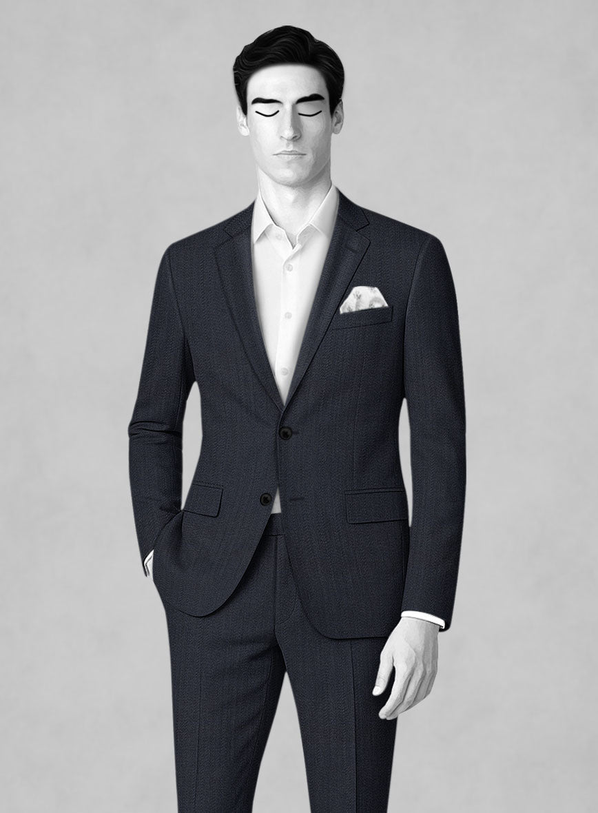 Napolean Self Satin Blue Wool Suit - StudioSuits