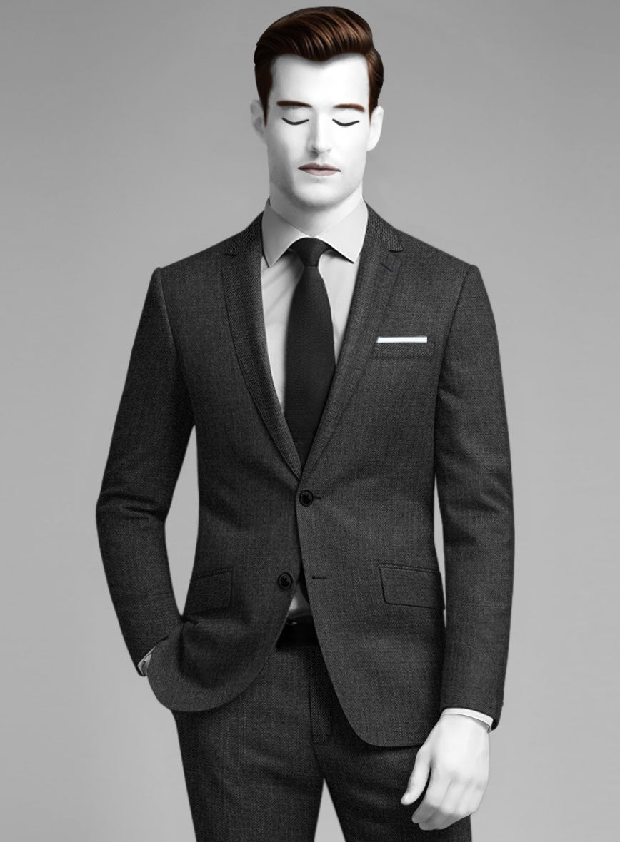 Napolean Sharkskin Charcoal Wool Jacket - StudioSuits