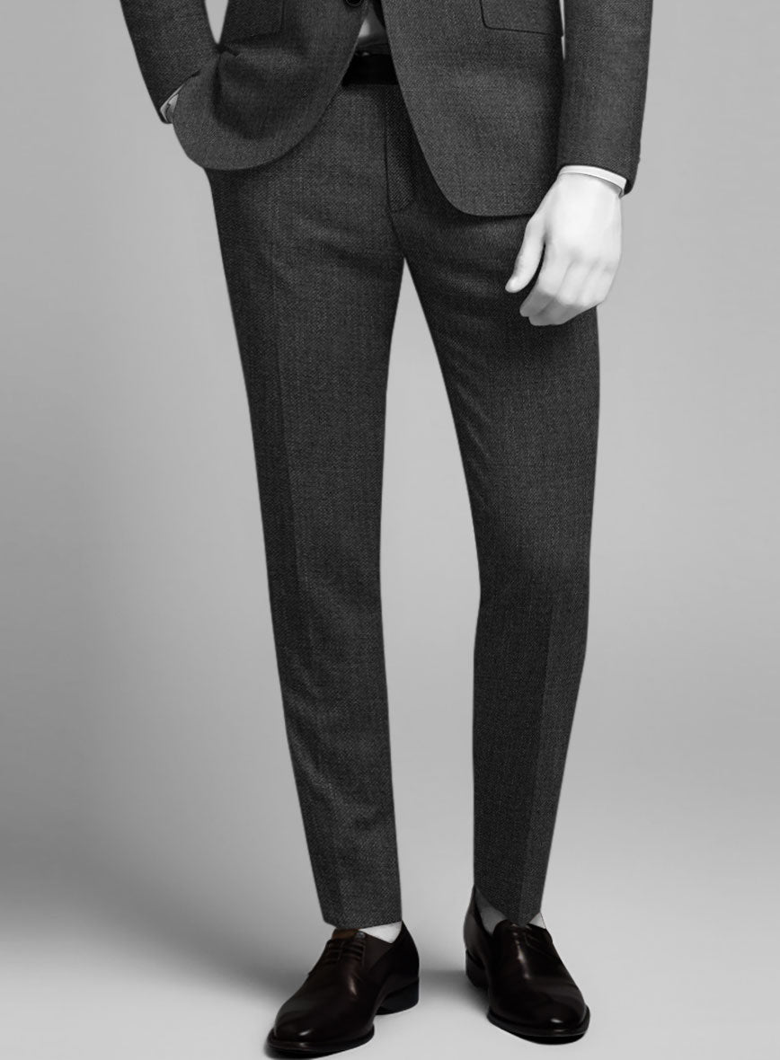 Napolean Sharkskin Charcoal Wool Pants - StudioSuits