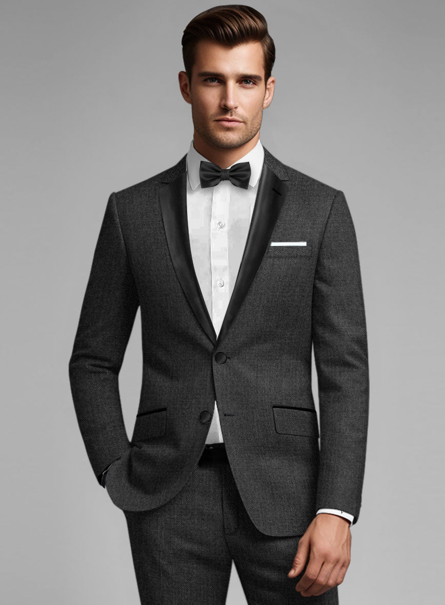 Napolean Sharkskin Charcoal Wool Tuxedo Jacket - StudioSuits